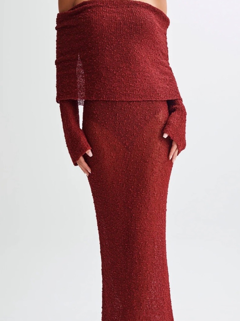 Meshki Marisol off the shoulder boucle dress in Plum. NWT size S